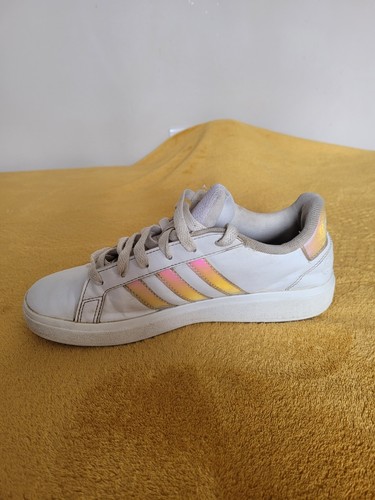 Adidas Grand Court Women's Trainers Uk Size 4 White Metallic/Silver Stripes Peal - Bild 11 von 14