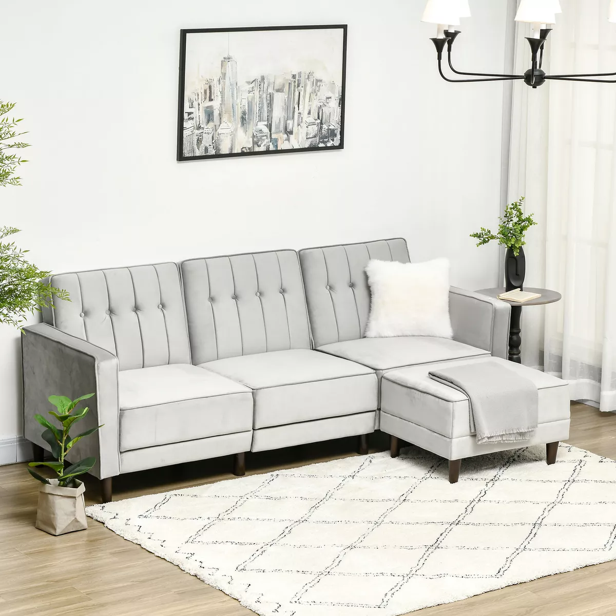Corner Sofa Bed Reversible Sectional Sofa Set Velvet Touch Sleeper Futon