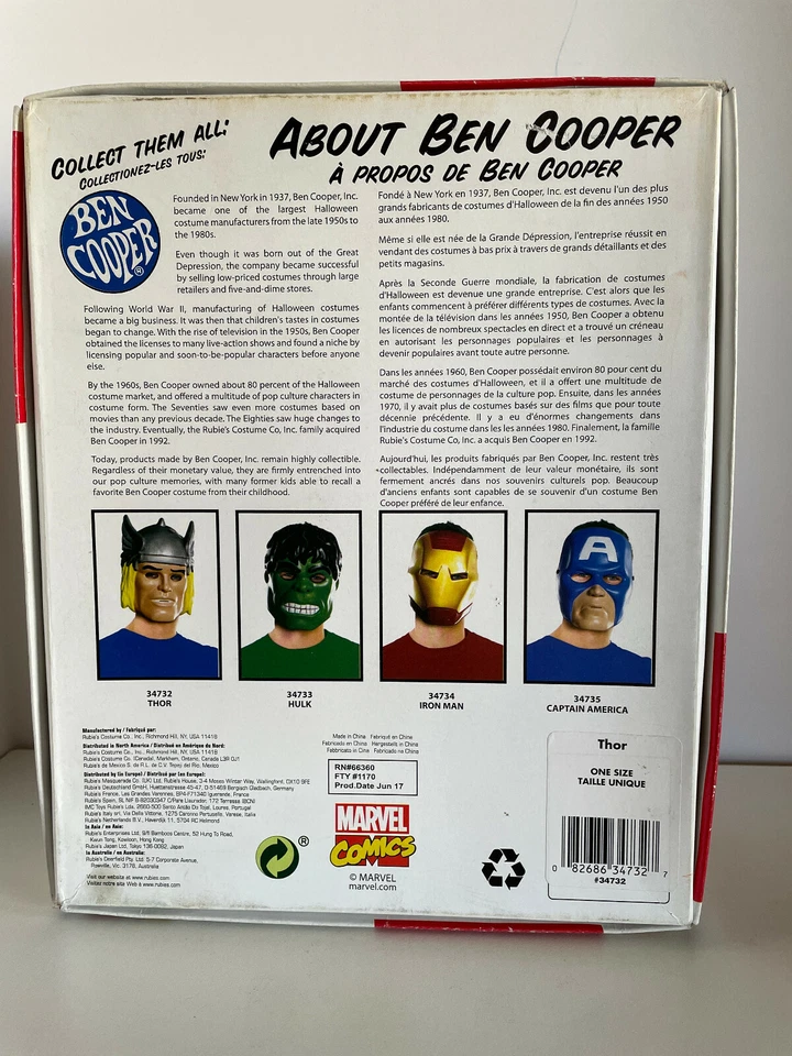 Ben Cooper Marvel Comics Thor Vacuform Adult Mask Halloween Cosplay Superhero - Image 3 of 4