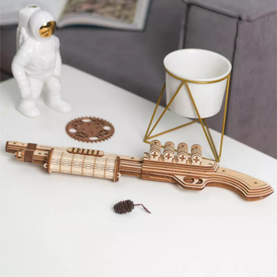 ROKR Terminator M870 3D Wooden Puzzle - Guard Shotgun Rubber Band Shooter