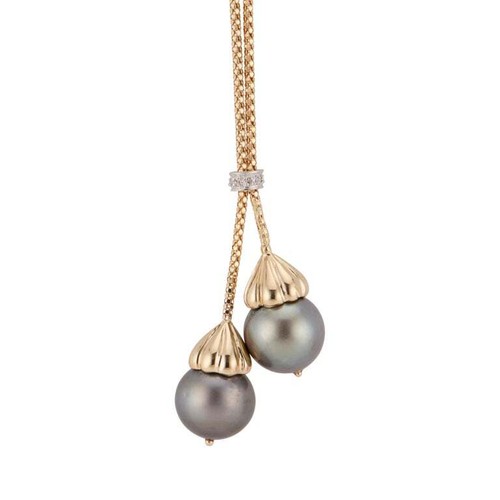 Collana con ciondolo goccia Y oro perle dei mari del sud nere diamanti 0,10 carati - Foto 2 di 5