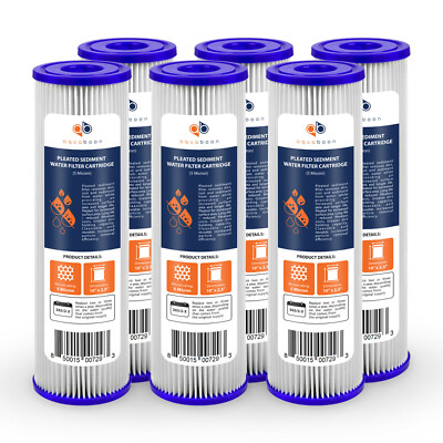 6 Pack of 5µm Pleated Sediment Water Filter Cartridges 10''x2.5'' Standard Size