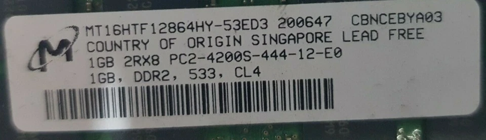Micron 2GB ( 2 * 1GB ) SODIMM PC2-4200S 2Rx8 DDR2  MT16HTF12864HY-53ED3 - Image 2 of 2