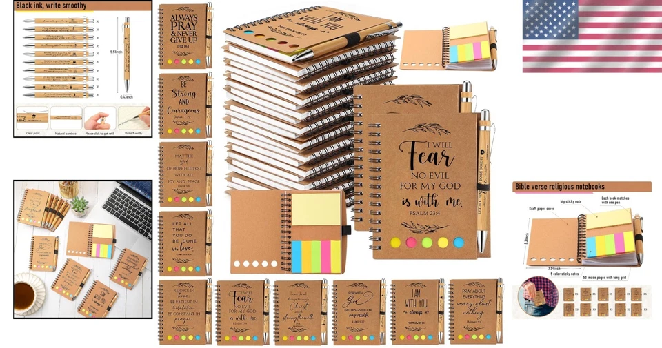 50 Piece Bible Verse Notebook Set with Sticky Notes & Pens - Perfect for Sharing - Image 2 of 4