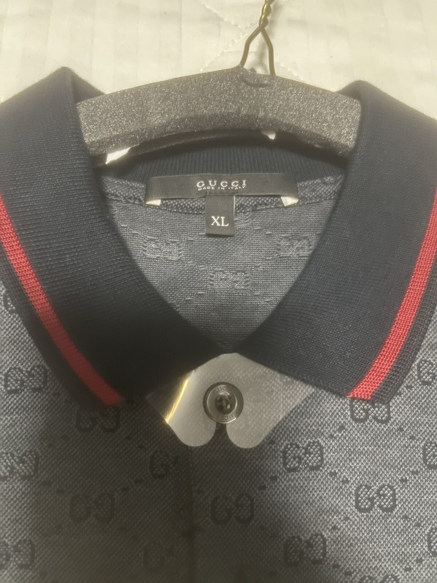 Gucci Men's Xl Interlocking GG monogram Polo Shirt In Navy