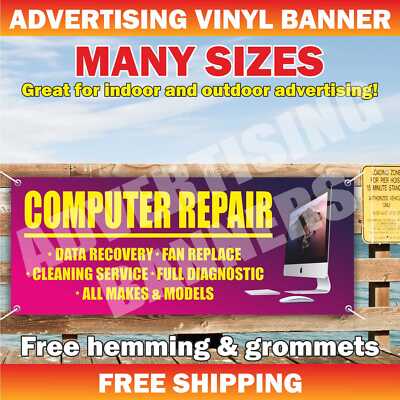 COMPUTER REPAIR Advertising Banner Vinyl Mesh Sign Service Diagnostics Laptop