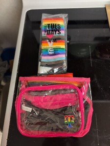 T-mobile Fanny Pack Waist Pouch Belt Bag Clear Pink Rainbow🌈 LGBTQ Pride+ Socks