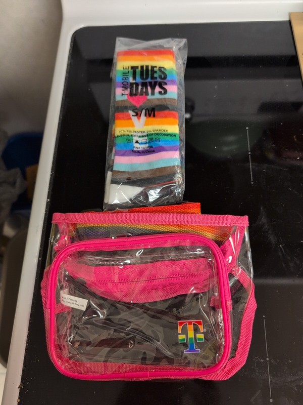 T-mobile Fanny Pack Waist Pouch Belt Bag Clear Pink Rainbow🌈 LGBTQ Pride+ Socks