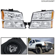 Fit For 03-06 Chevy Silverado Chrome Amber Corner Headlights+Signal Bumper Lamps