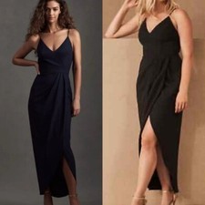 BHLDN Lyra Caron V-Neck Dress Bridesmaid Gown Size 4 Black Wrap Anthropologie