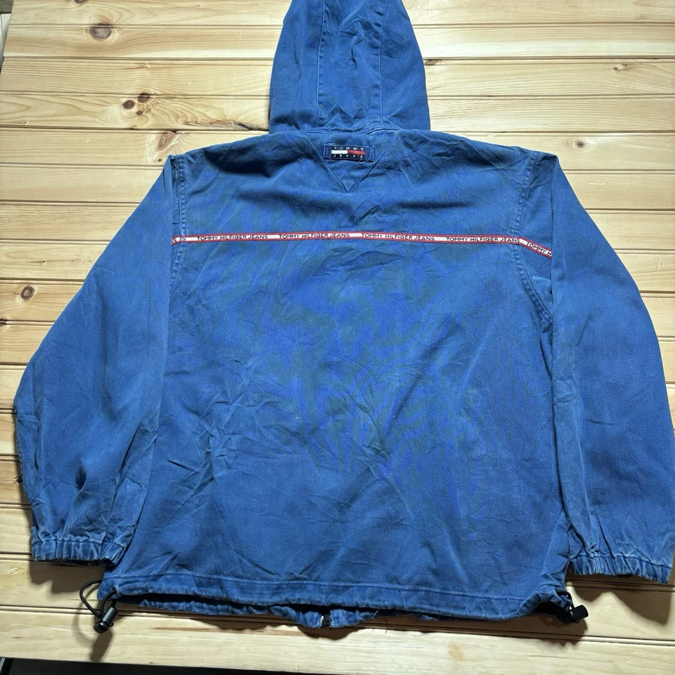 Chaqueta de mezclilla azul con capucha y cremallera completa vintage años 90 Tommy Hilfiger Jeans talla XL Foto 2 de 4