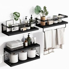 3 1 Tier Wall Mounted Bathroom Shelves Over Toilet, Rustic Wood 5-black
