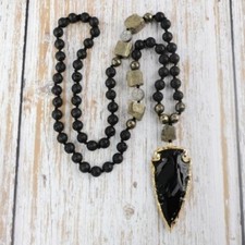 Lava Obsidian Mala Bead Healing Meditation Men Women Knotted Pendant Necklace