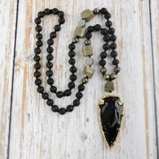 Lava Obsidian Mala Bead Healing Meditation Men Women Knotted Pendant Necklace