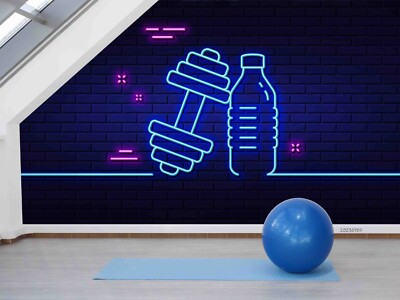 3D  Barbell Bottle Laser Fitness Wallpaper Wall Murals Removable Wallpaper