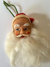 Vtg 'SANTA CLAUS' RED FELT FUR TRIM HAT PAINTED RUBBER FACE CHRISTMAS ORNAMENT
