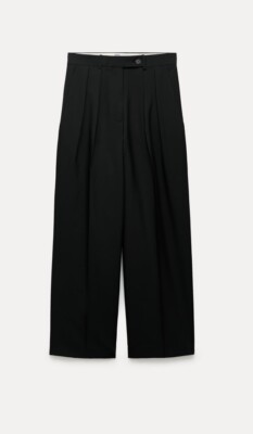ZARA LADIES BLACK ZW COLLECTION STRAIGHT-FIT PLEATED TROUSERS SIZE
