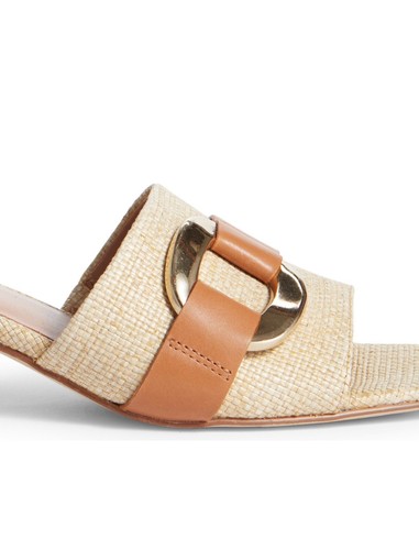 Nordstrom Birdies Slide Sandals Natural Raffia Gold Details Block Heel Size 8 - Picture 10 of 10