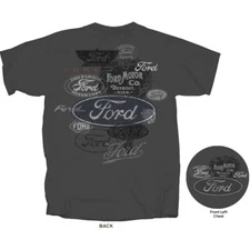 Joe Blow T's Ford Motor Co All Over Logos Men's Charcoal Gray T-Shirt Emblems
