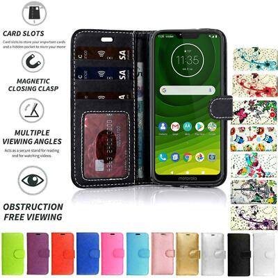 Etui Cover Flip Leder Geldbörse Buch Folio Ständer für Motorola Moto G7 Play