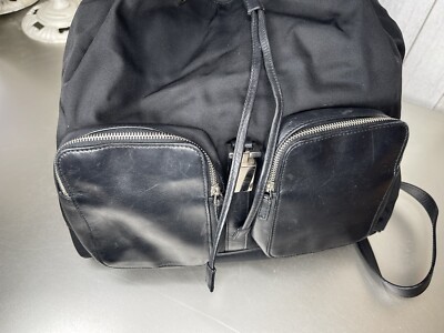 Authentic GUCCI Backpack Bag Black Leather Nylon Printed Logo Silver Metal Authentic GUCCI Backpack Bag Black Leather Nylon Printed  main image 3