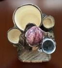 ANTIQUE TABLETOP MONK HOLY WATER FONT WITH SMALL VASELIKE CONTAINERS — photo 6
