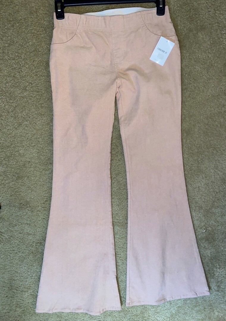 Forever 21 Pink Corduroy Flare Leg Pants High Waisted Women's Size