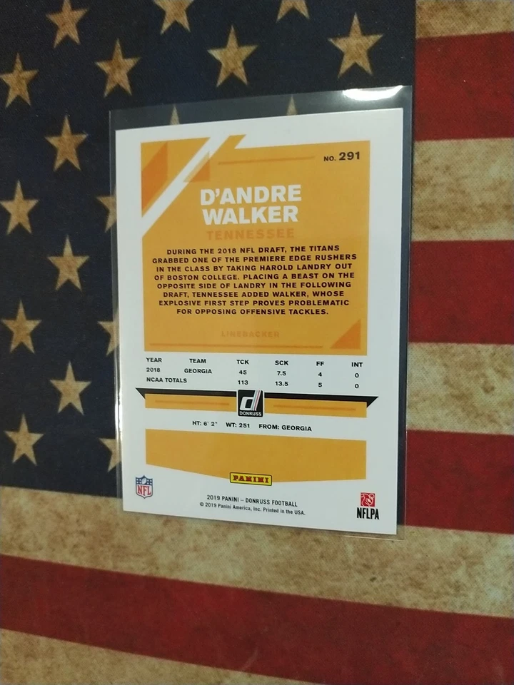 2019 Donruss Blue Press Proof D'Andre Walker RC Tennessee Titans #291 - Image 2 of 2