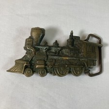 Vintage Locomotive Steam Train Solid Brass Belt Buckle 1970's Railroad Baron