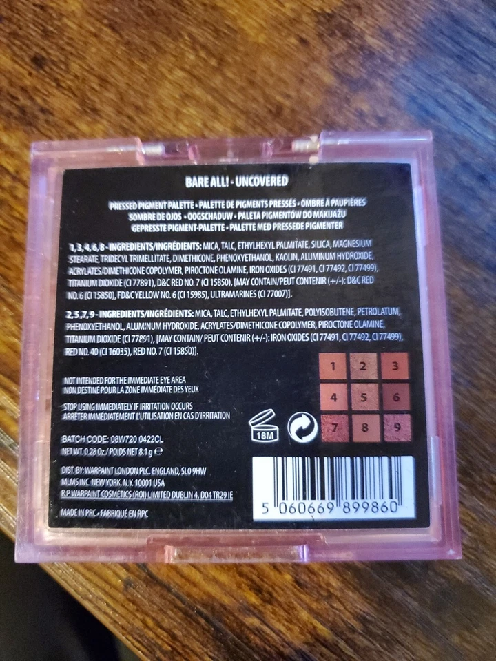 W7 Cosmetics ~ Paleta de sombras de ojos con pigmento prensado desnudo todo descubierto. Foto 3 de 3