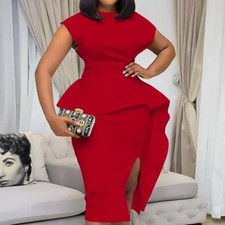 Women's Vintage Elegant Bodycon Pencil Dress Ruffle for Party Business Dresses