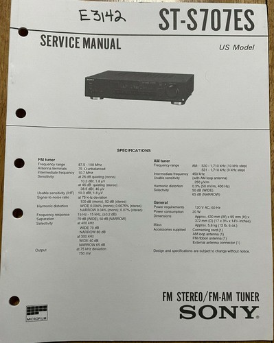 SONY ST-S707ES FM STEREO FM/AM TUNER ORIGINAL SERVICE MANUAL