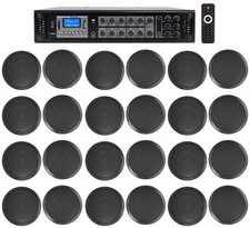 Rockville Commercial Receiver 24 8" 2Way Black Ceiling Speakers 4 Hotel/Office