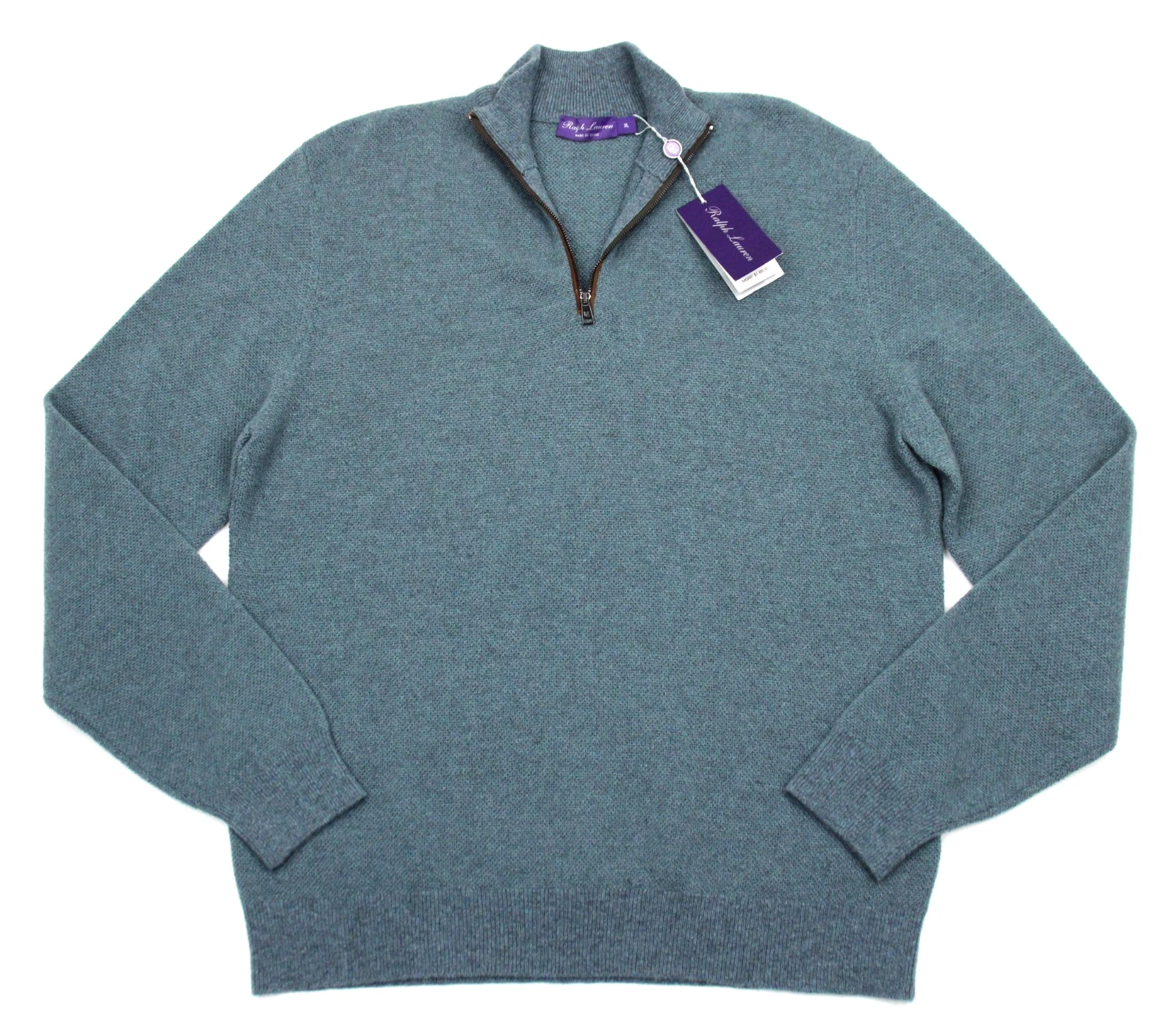$1495 Ralph Lauren Purple Label Cashmere Knit Quarter Zip Sweater XL Mens Blue