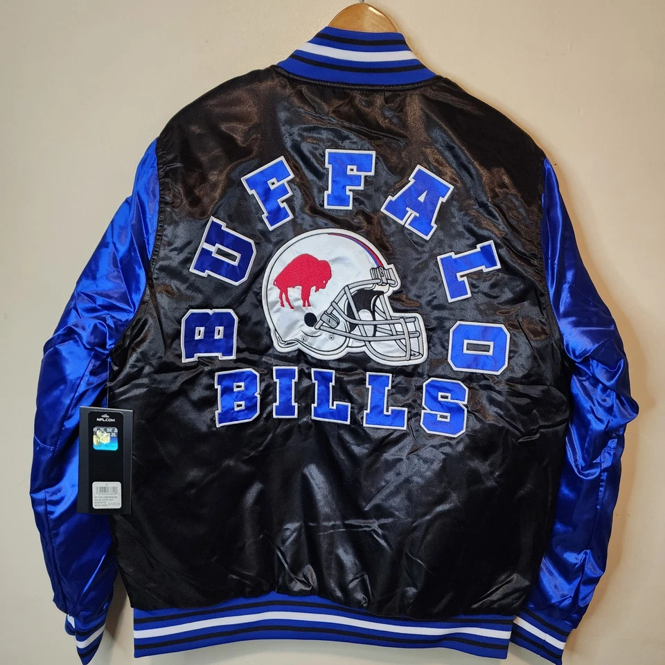 Buffalo Bills Satin Jacket Bomber Varsity Coat NFL Blue Black Mens Medium NEW - Image 3 of 4
