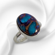 Solid 925 Sterling Silver Women's Ring With Authentic Dahlia Copper Turquoise 