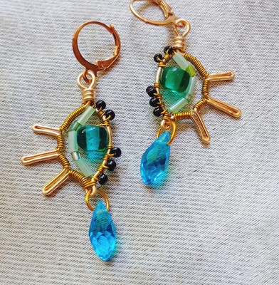 Boho Crystal/Glass Beaded Eyes With Teardrops Shaped Drop Earrings Artisan Made