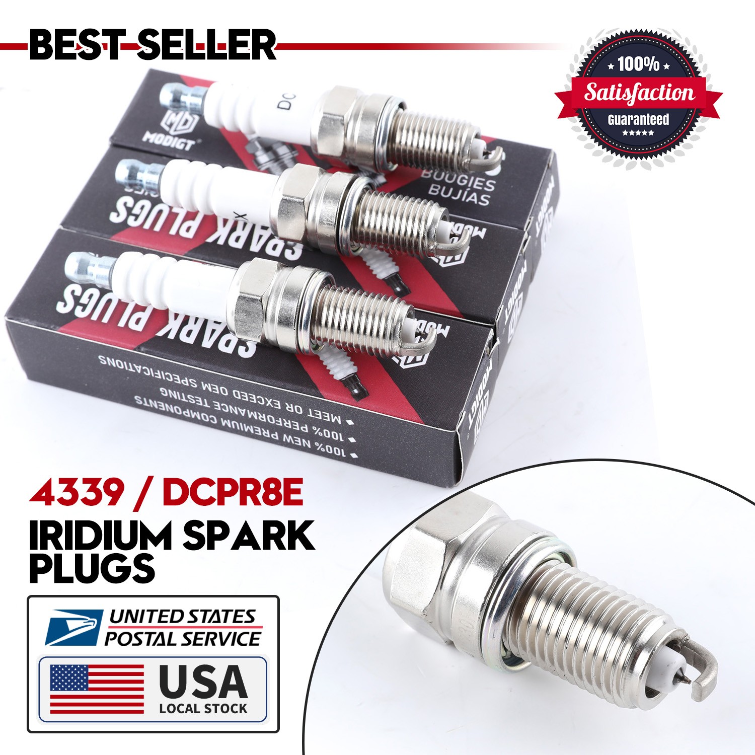 For NGK Spark Plug 4339 3-PCS DCPR8E 12mm Copper Core Iridium, Flat Seat, HR 8