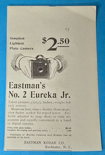 Antique 1898 Ad EASTMAN KODAK No. 2 EUREKA JR Camera Rochester New York NY