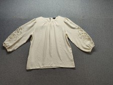 Ann Taylor Women Tops S Cream Embroidered Keyhole Back Long Sleeve Cocktail Chic