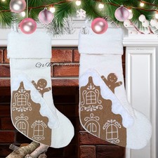 2pc Christmas Holiday Gingerbread Girl  Boy Ivory Stockings 22" New