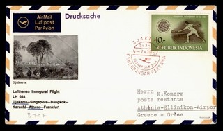 DR WHO 1967 INDONESIA LUFTHANSA PRIMER VUELO YAKARTA A ATENAS GRECIA S02568