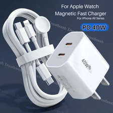 3 in1 For Apple Watch Magnetic Fast Charger USB C Cube Cable for iPhone 14 15 16