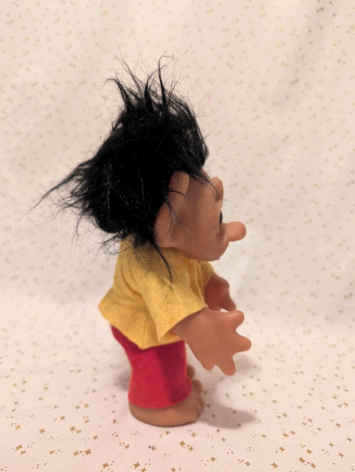 Vintage 1977 Thomas Dam 9" Troll Moveable Arm Black Hair Felt Norfin Denmark 604