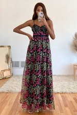 Lulus Size Small Divine Delight Black Floral Embroidered Maxi Cocktail Dress New