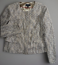 Talbots Tan Gold Multi Boucle Tweed Full Zip Blazer Jacket Women s 12 Career
