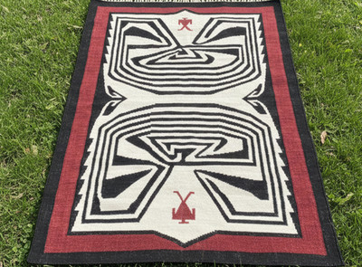 4x6 Ft Red Navajo Wool Kilim Rug Native American style Southwest Aztec Area Rug