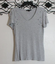 I.N.C International Concepts Women's Top Size M Short Sleeve Gray V Neck