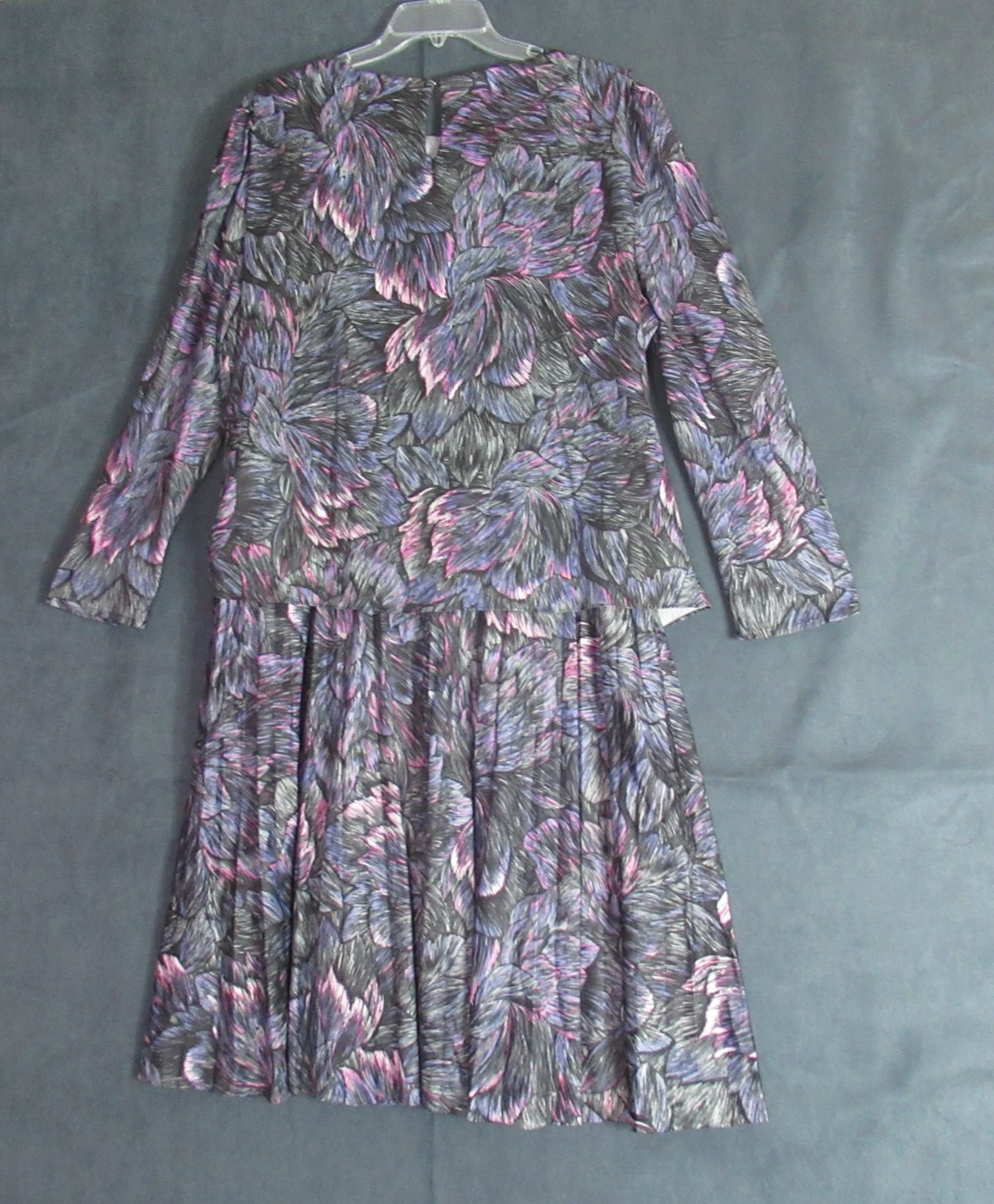 VETEMENTS Abito Vintage MCS Ltd Taglia XL Grigio Viola Segretario Geek Pieghettato Modesto Anni 80 Maxi