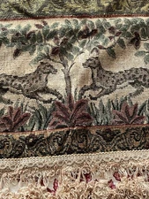 VTG Tapestry Curtain Valance Corded Fringed Leopards NIP 54x13